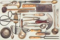 Collection of old vintage cutlery Royalty Free Stock Photo