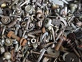 Collection old vintage mix Nuts Bolts Background Royalty Free Stock Photo
