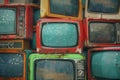 Collection of old vintage retro television sets. Ai generative