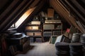 collection of old vinyl records in a dusty attic corner