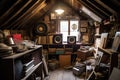 collection of old vinyl records in a dusty attic corner Royalty Free Stock Photo