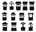 Collection of old water well flat isolated vector Stock Silhouettes Royalty Free Stock Photo