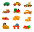 Collection old wooden colorful car truck toys model