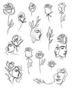 Collection of one line rose design.