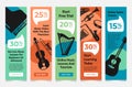 Collection online music lessons and tutorials vertical landing page vector illustration