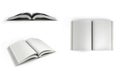 Collection of Open white books 3d render on white background