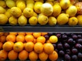 DISPLAY OF FRESH FRUITS IN A MINIMARKET CART Royalty Free Stock Photo