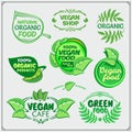Collection of Organic food, Vegan food labels and design elements. Vegan shop. Vegan cafe. Royalty Free Stock Photo