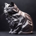 Among the collection of origami paper sculptures, the dramatic and silhouetted chubby gray cat figures captivate attention