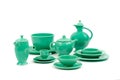 Collection of Original Green Glaze Antique Vintage Fiesta Pottery and Tableware. Royalty Free Stock Photo