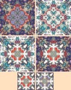 Collection of ornamental ceramic tiles. Moroccan motif