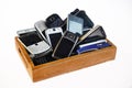 Collected Cell Phones in a tray Royalty Free Stock Photo