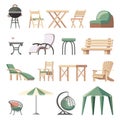 Collection of outdoor furniture flat vector illustration.