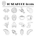 Collection of outlina seafood icons