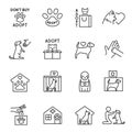 Collection of outline animal shelter icon vector illustration cat and dog help donation adoption Royalty Free Stock Photo