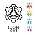 Icon Set of Gear Cog with Abstract Triangle Symbol in Multiple Colors image photo Royalty Free Stock Photo