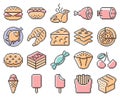 Collection of outlined pixel food icons