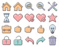 Collection of outlined pixel icons