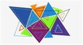 Triangles of various sizes and colors including blue purple green Royalty Free Stock Photo