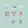 Collection pack circle icon group set of aquatic animal wildlife underwater deep sea fish Royalty Free Stock Photo