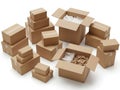 Collection of packed cardboard boxes with various contents Royalty Free Stock Photo
