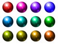 Colored spheres. A collection of several 3D looking crystal balls in a white background.