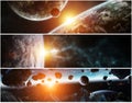 Panorama of distant planet system in space 3D rendering elements