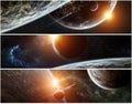 Panorama of distant planet system in space 3D rendering elements