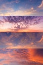 Collection of panorama view of dramatic beautiful nature sunset sky
