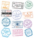 Collection of Passport Stamps Isolated on White. Vector Illustration