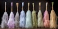 Collection of pastel colored dusters hanging in a row transforms act of dusting into an artistic and aesthetically
