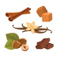 Cinnamon, vanilla, chocolate, hazelnut and caramel, vector illustration