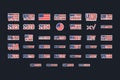 Collection of patriotic stickers in american flag colors, election vote emblem