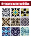 9 collection patterned Vintage tiles Royalty Free Stock Photo