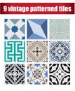 9 collection patterned Vintage tiles Royalty Free Stock Photo