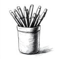 Collection of pens arranged in a cup holder Royalty Free Stock Photo