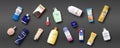 Collection of personal care productss - grey background. 3d illustration