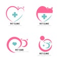 Collection pf pet logo with cat silhouette and medical cross. Set of veterinary clinic brands. Pet clinic or animal care concepts Royalty Free Stock Photo
