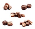 Collection of photos assortment of chocolate candies sweets isolated Royalty Free Stock Photo