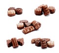 Collection of photos assortment of chocolate candies sweets isolated Royalty Free Stock Photo