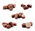 Collection of photos assortment of chocolate candies sweets isolated Royalty Free Stock Photo