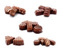 Collection of photos assortment of chocolate candies sweets isolated Royalty Free Stock Photo