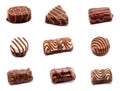 Collection of photos assortment of chocolate candies sweets isolated Royalty Free Stock Photo