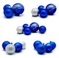 Collection of photos christmas decoration blue and silver balls Royalty Free Stock Photo
