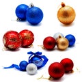 Collection of photos christmas decoration gold red blue silver balls isolated Royalty Free Stock Photo