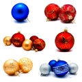 Collection of photos christmas decoration gold red blue silver balls isolated Royalty Free Stock Photo