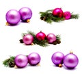 Collection of photos christmas decoration lilac magenta balls wi Royalty Free Stock Photo