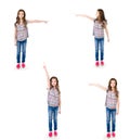 Collection of photos cute little girl is pointing to the side Royalty Free Stock Photo