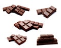 Collection of photos dark milk chocolate bars stack isolated on Royalty Free Stock Photo