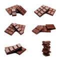 Collection of photos dark milk chocolate bars stack isolated Royalty Free Stock Photo